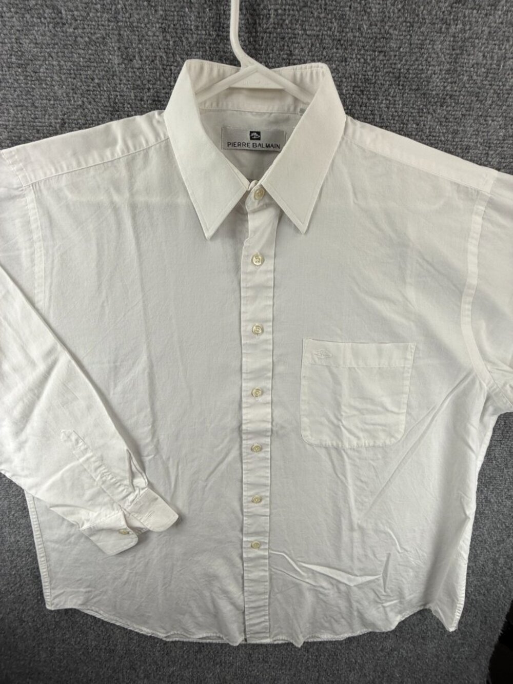 Balmain 17 White Long Sleeve Button Up Men Solid Pocket Shirt Spread Adult